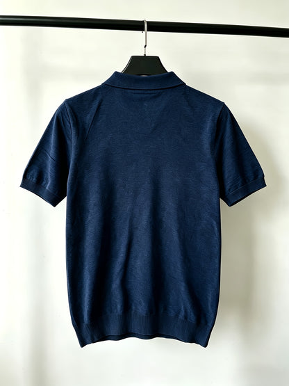 Men's Knit Polo Shirt with Geometric Pattern - Lightweight Summer Styl