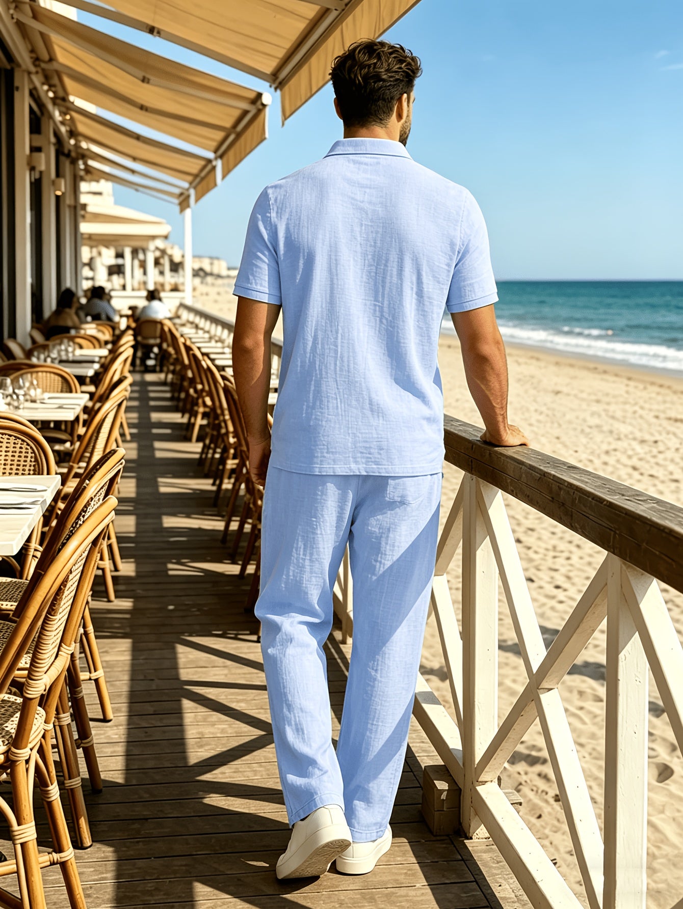 Men's Linen Summer Shirt and Long Pants Set - Casual Loose Fit