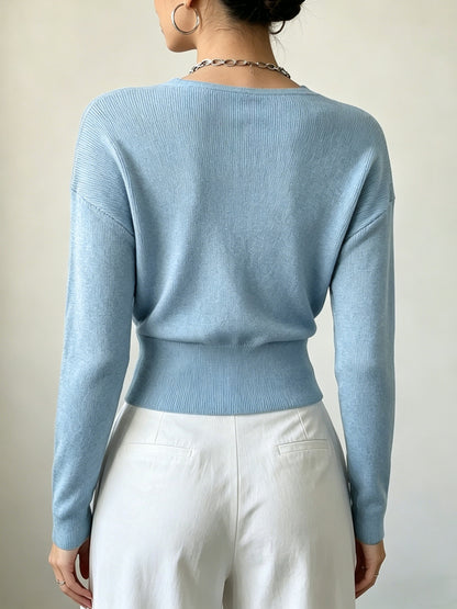 Women's Elegant Cross-Collar V-Neck Pullover Knitwear for Fall/Winter