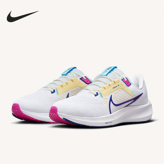 Nike Air Zoom Pegasus 40 Unisex Low-Top Running Shoes - White  Pink Accents, Breathable Fabric, Shock-Absorbing Cushioning, Durable Rubber Sole for Gym, Training  Casual Wear, Sneakers, Gym Footwear, Modern Athletic, Shocka