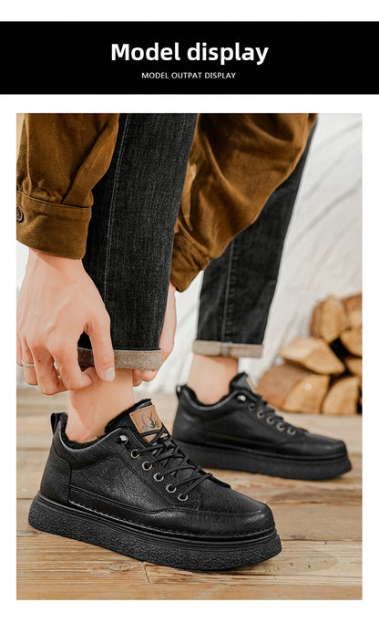 Men'S Winter Hiking Shoes - Cold Weather Traction Outdoors, Lace-Up Ankle Support, Cushioned EVA Insole - Synthetic Faux Upper - All-Terrain Traction for Snow, Ice, Mud - Low-Top Design - Black/Brown - Ideal for Hiking, Urban