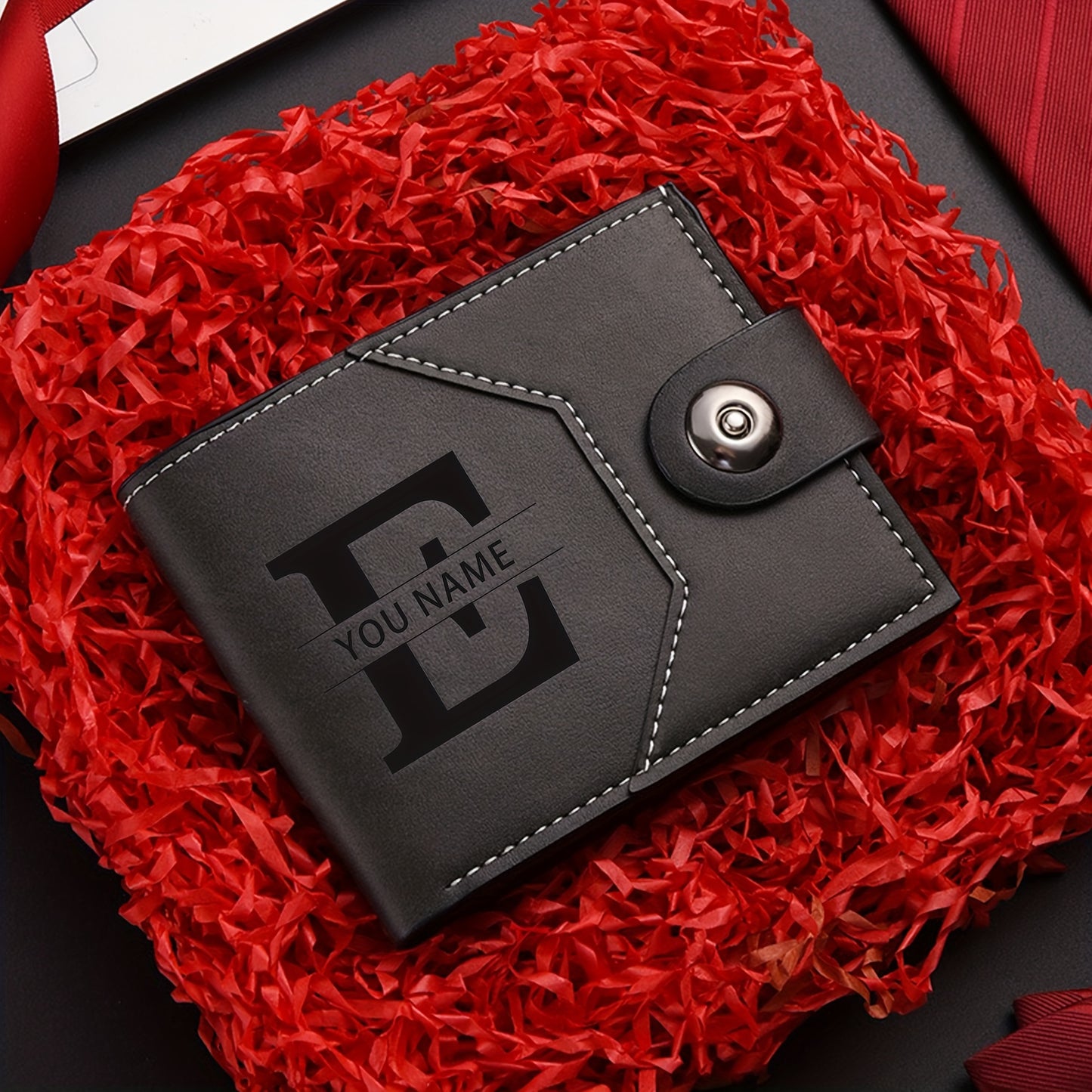 1pc Custom Unisex Wallet, Personalized Initial Name Gender-Neutral Business Wallet with Snap Closure, Multiple Card Slots, Credit Card Holder, Coin Purse, Available in Black, Dark Brown, Light Brown