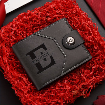 1pc Custom Unisex Wallet, Personalized Initial Name Gender-Neutral Business Wallet with Snap Closure, Multiple Card Slots, Credit Card Holder, Coin Purse, Available in Black, Dark Brown, Light Brown