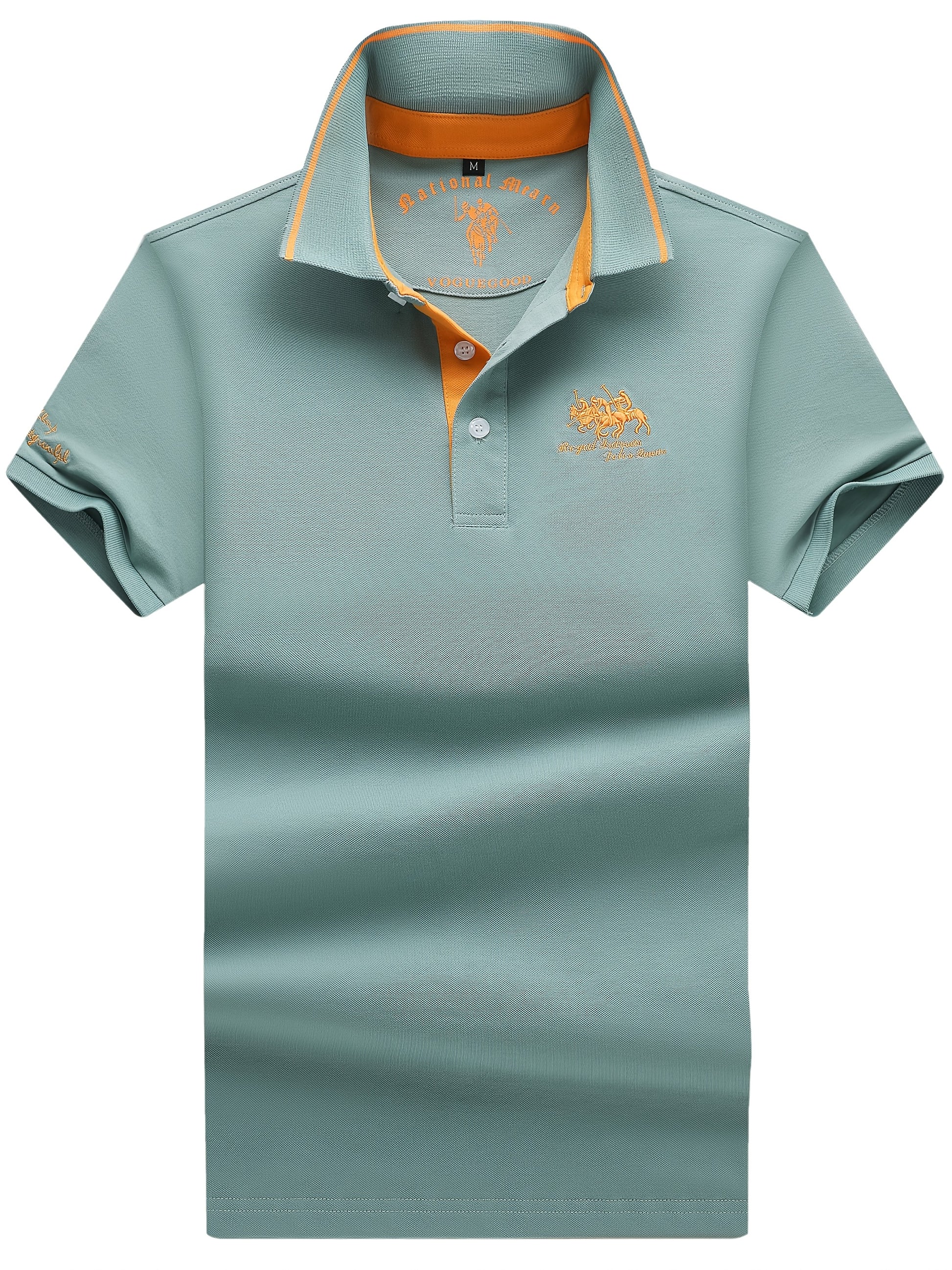 Men's Turn- Collar 95% Cotton 5 Spandex Embroidered T-Sshirt Short Sleeve Comfortable Breathability - ayq