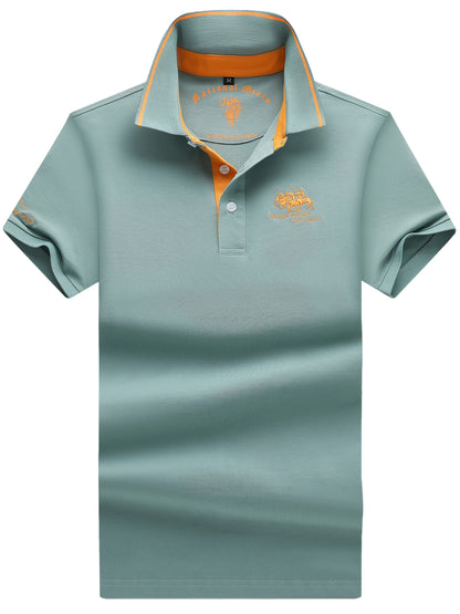 Men's Turn- Collar 95% Cotton 5 Spandex Embroidered T-Sshirt Short Sleeve Comfortable Breathability - ayq