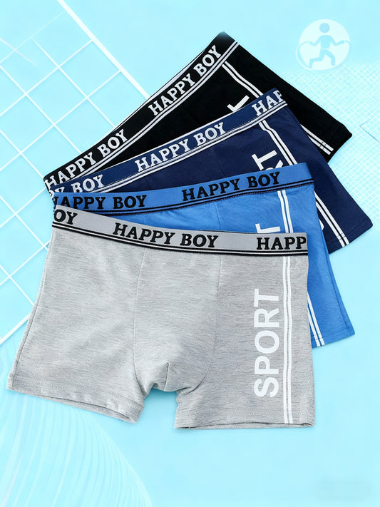 Boys' Soft Cotton Sports-Style Boxers Set of 4