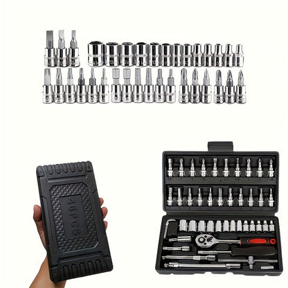 46pcs Professional Multi-Size Auto Repair Tool Set | Designed for European Cars, Includes Torque Wrench and Hex Keys, Durable Chrome Vanadium Steel, Suitable for Car Maintenance, Motorcycles, Bicycles, and Home Repairs, Black