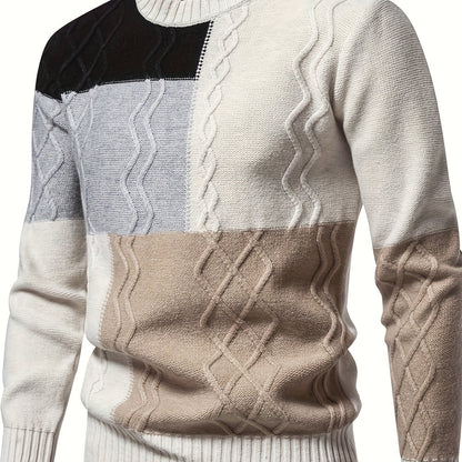 Men'S Colorful Jacquard Pullover Sweater with a Round Neck for Autumn And Winter