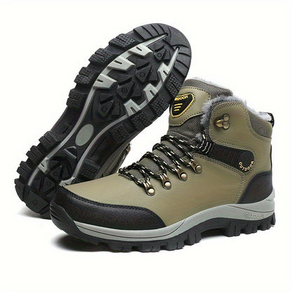 EKBN Men's High-Top Winter Snow Boots, Thickened Lining, Outdoor Sports Casual Footwear, Non-Slip Durable Hiking Camping Climbing Shoes, Solid Color, Autumn/Winter, for Men