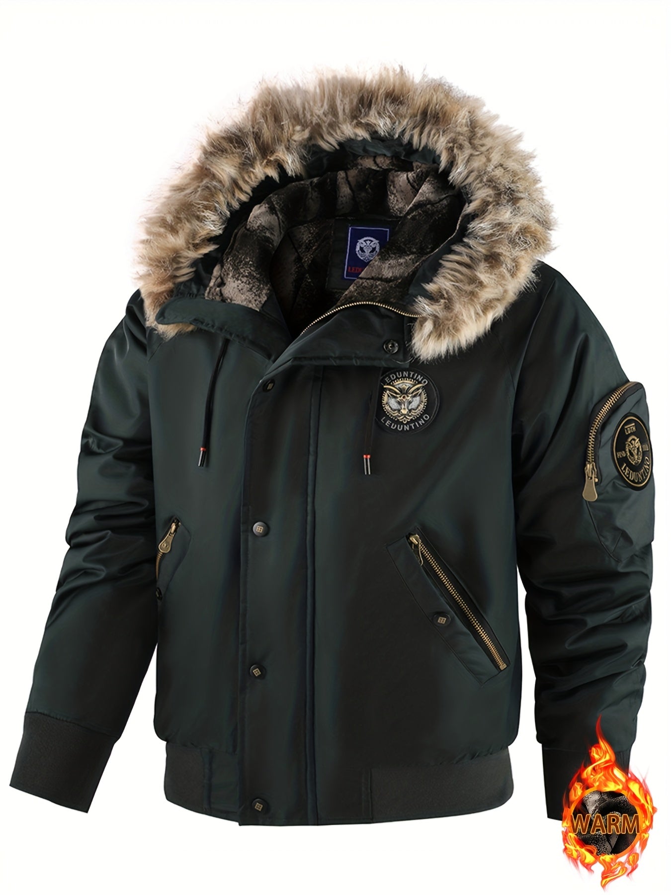 Men'S Winter Jacket with Full-Zip Closure, Hooded Insulated Coat - Bright Orange Cold Weather Outerwear, Zippered Pockets & Hood - Non-Stretch Fabric for Hiking, Commuting, Everyday - Fall/Winter Jacket for Adults, Outdoor Ac