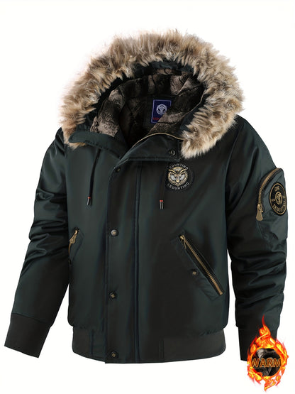 Men'S Winter Jacket with Full-Zip Closure, Hooded Insulated Coat - Bright Orange Cold Weather Outerwear, Zippered Pockets & Hood - Non-Stretch Fabric for Hiking, Commuting, Everyday - Fall/Winter Jacket for Adults, Outdoor Ac