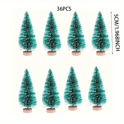 36pcs 5Cm/1.968 Inch Mini Snow Frost Tree Winter Mini Pine Base Bottle Brush Tree Plastic Winter Snow Decoration (Green) New Year Decoration Accessories, Artificial Snow Scenery Mini Pine DIY Decoration, Party Supplies, Home