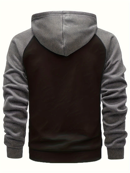 Men's Autumn and Winter Zipper Sweater Contrast Color Shoulder Sleeve Hoodie