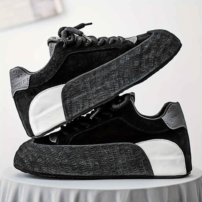 Men's Lightweight Breathable Casual Sneakers - Thick Cushioned Sole, Lace-Up Low-Top Design, Durable PU  PVC Construction for All-Season Outdoor, Gym, Running  Daily Wear - Black, Outdoor Walking Shoes, Chunky Sole, Comfort