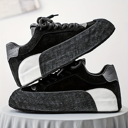 Men's Lightweight Breathable Casual Sneakers - Thick Cushioned Sole, Lace-Up Low-Top Design, Durable PU  PVC Construction for All-Season Outdoor, Gym, Running  Daily Wear - Black, Outdoor Walking Shoes, Chunky Sole, Comfort