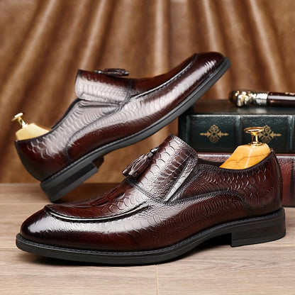 Men's Business Slip-On Cowhide Leather Dress Shoes, All-Season