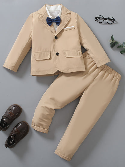 Boys' Solid Color Casual Suit Set for Spring and Autumn
