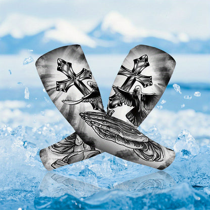 Unisex Tattoo Sleeve with Praying Hands and Dove Design