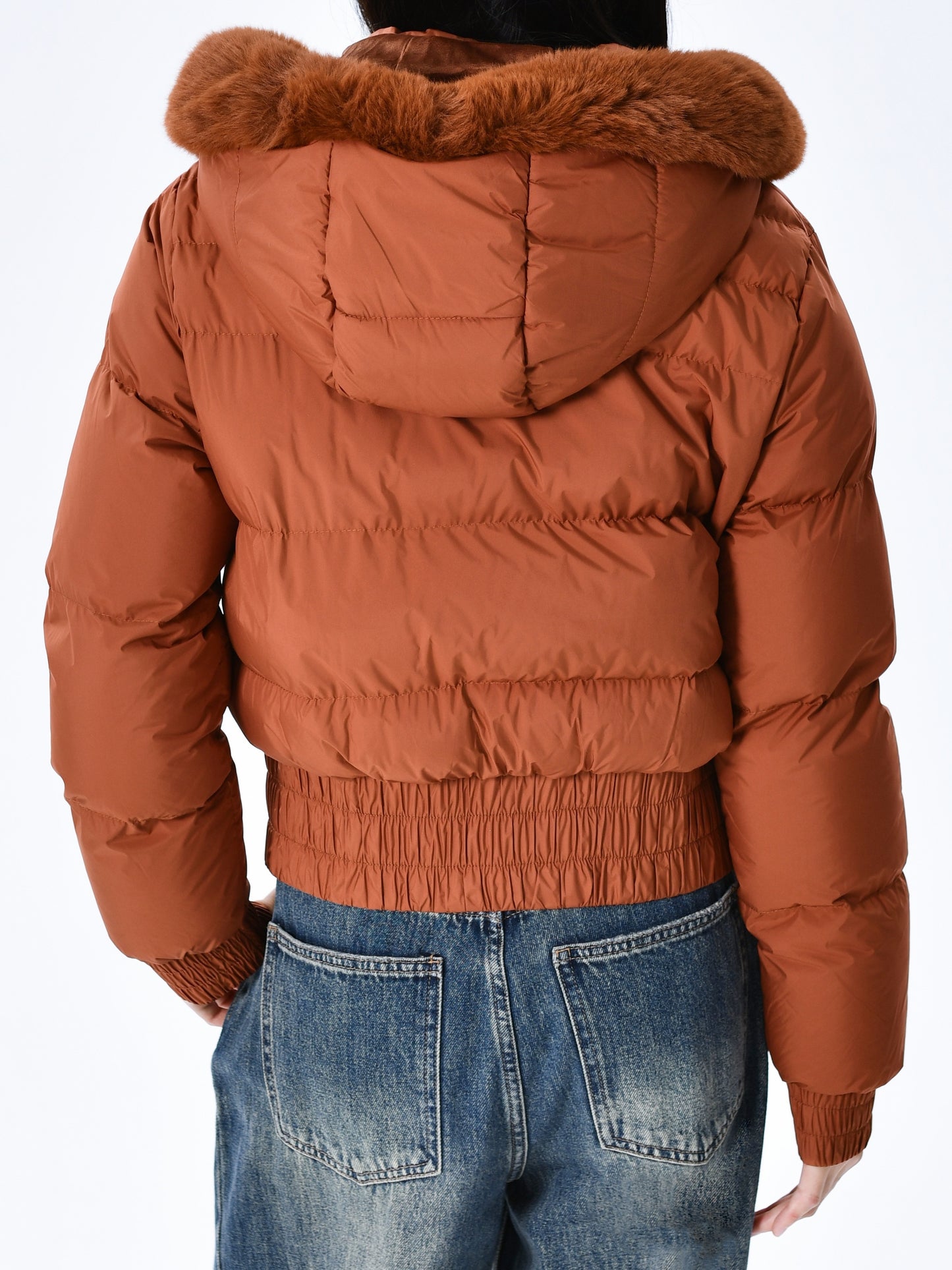 Elegant Polyester Padded Jacket for Women - 2024 Fashion Short Solid Color Coat with Thick Faux Fur Collar, Long Sleeves, Zipper Detail, Woven - Winter Warmth Casual Outerwear