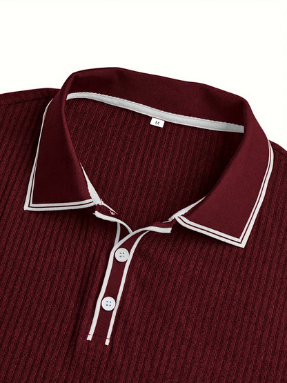 Men's Summer Casual Polo Shirt with Contrast Collar