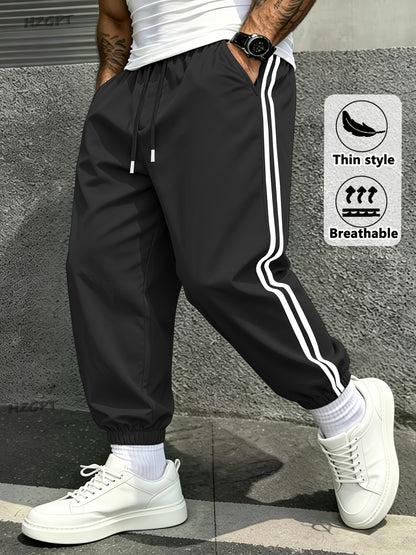 Men's Side Stripe Athletic Cargo Joggers with Drawstring Waist