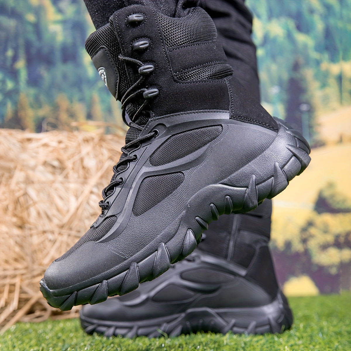 Men's High-Top Outdoor Hiking Boots with Fabric Upper