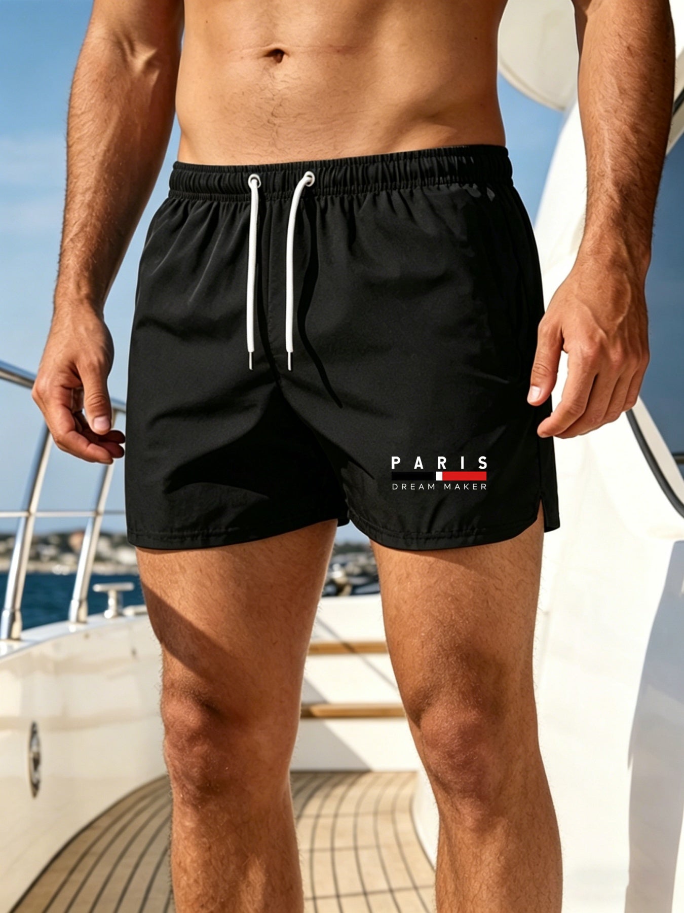Men's Quick-Dry Swim Trunks with Paris Print, Lightweight & Comfortabl