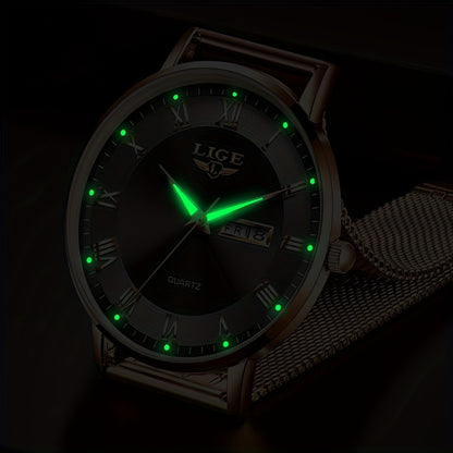 LIGE Women's Elegant Stainless Steel Quartz Watch with Date