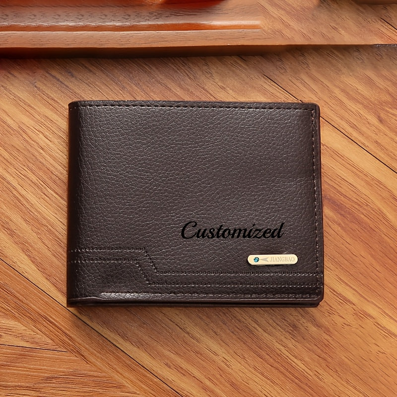 [Customization] Personalized Customized Letter Solid Color Men's Wallet, Black Fashion Foldable Card Bag, Casual Men's Change Storage Bag, Suitable for Husband, Bag Birthday Gift, Holiday Anniversary Gift