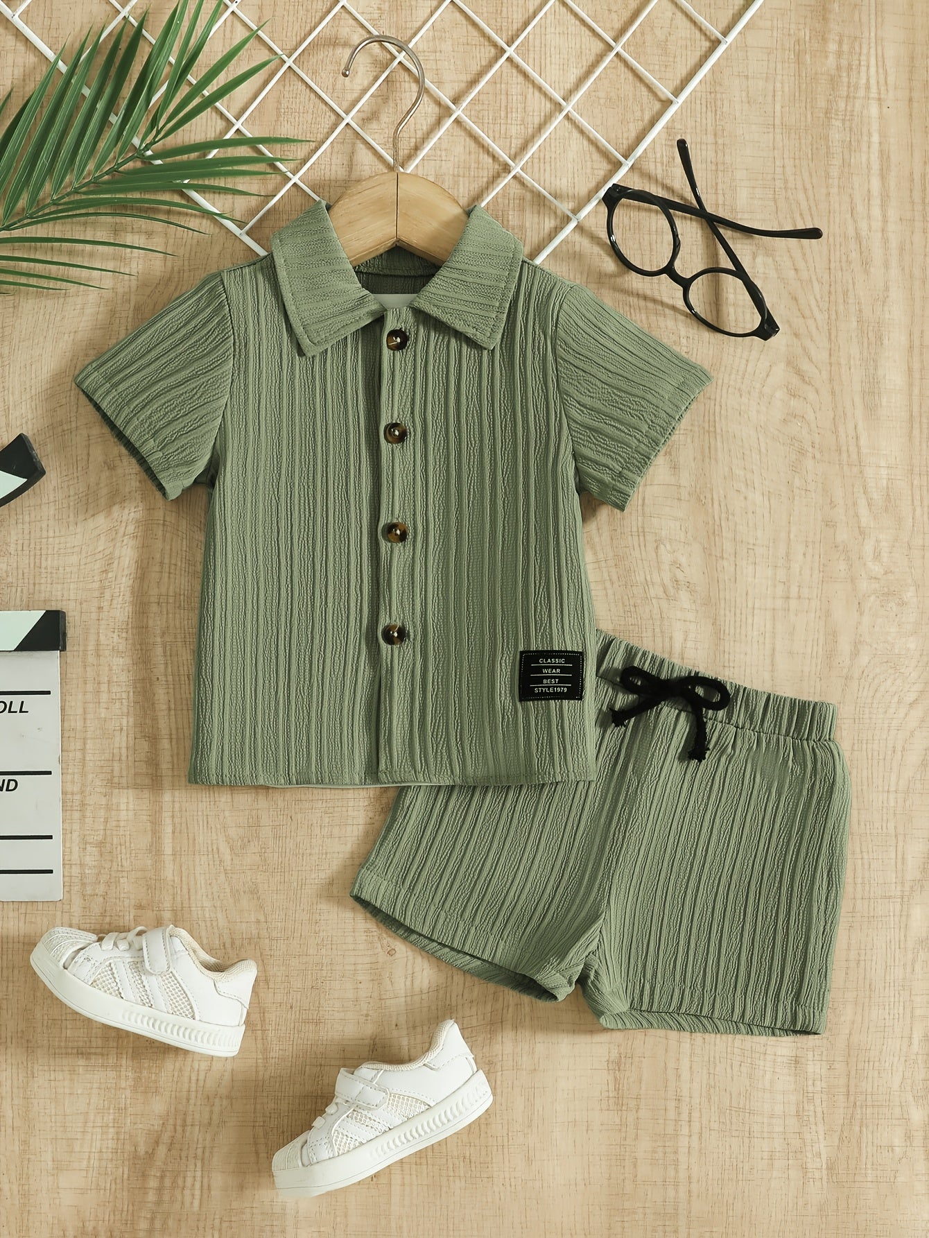 Baby Boy Summer Shirt & Shorts Set, Casual Woven Polyester