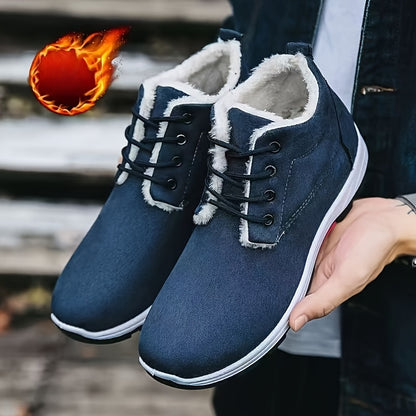 Men'S Winter Snow Boots - Warm High-Top Ankle Boots with Lace-Up Closure, Non-Slip Rubber Sole, and Breathable Fabric Upper for Cold Weather, Casual Style, Solid Color, Winter Boots, Brown Winter Shoe For Men Hiking, Thermal