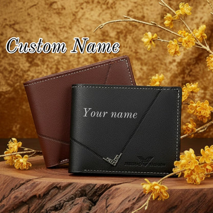 Customizable Name Men'S Wallet | Short Youth Fashion Wallet with Multi Slot Lychee Pattern, Ideal for Father'S Day, Valentine'S Day, Wedding, Groom'S Father and Boyfriend Exclusive Gift