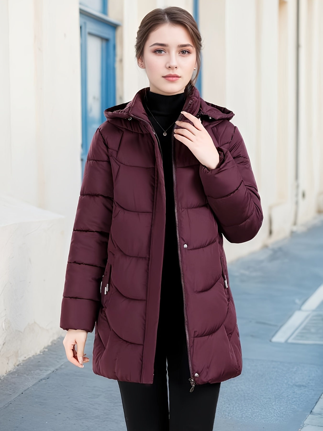 Women's Elegant Winter Jacket - Shearling-Like Bead-Like Button Closure Coat, Puffer-Free, Hand Washable Long Sleeve Outerwear for Cold Weather (Casual & Formal) - Black Jacket Without Belt/Hardware (Ready-to-Wear), Winter Ja
