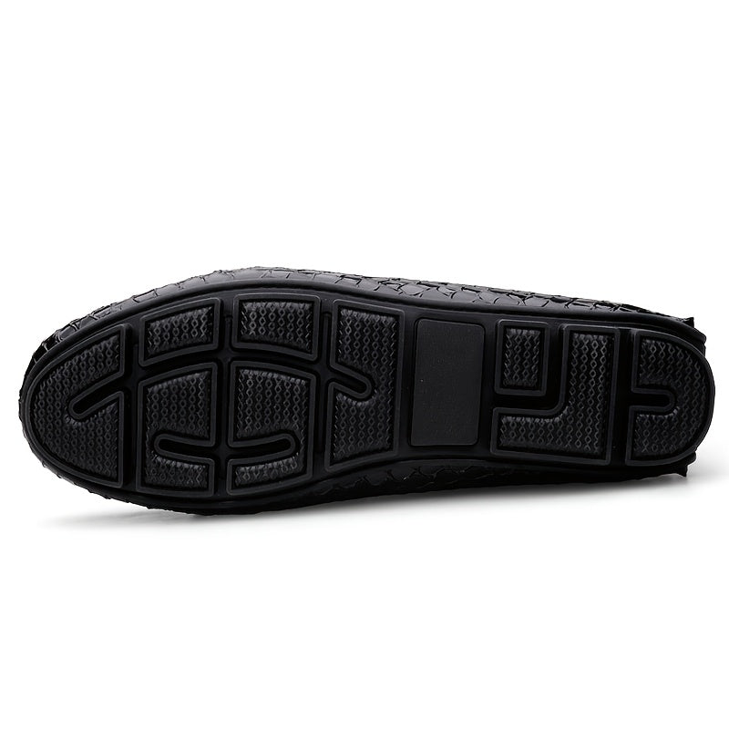 Men's Trendy Faux Snake Skin Loafers with Metal Buckle, Soft Sole