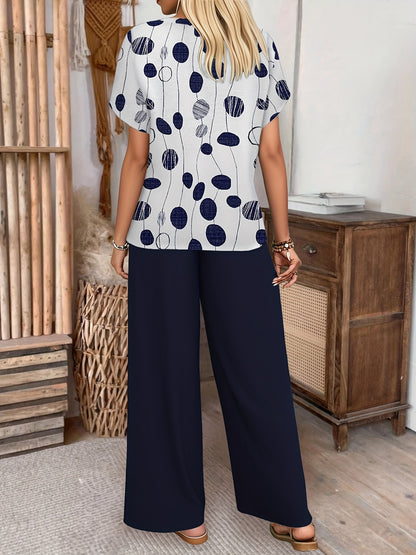 Women's Elegant 2-Piece Set: Bat Sleeve Tee & Wide-Leg Pants