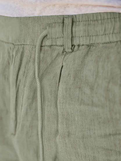 Men'S Casual Linen Drawstring Pants - Comfortable Straight Fit, Lightweight & Breathable for Beach & Outdoor Activities, Beach Casual Wear|Straight Fit Pants|Lightweight Fabric