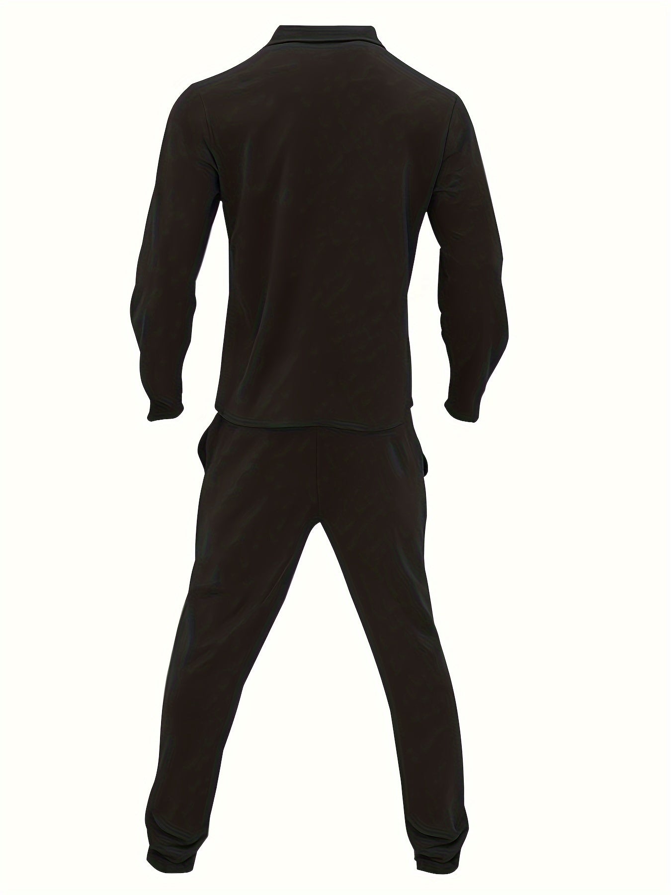1set Men'S Casual Solid Color Polyester Outfit - Long Sleeve Button-Down Lapel Collar Jacket with Pockets and Drawstring Long Pants Set for Fall/Winter