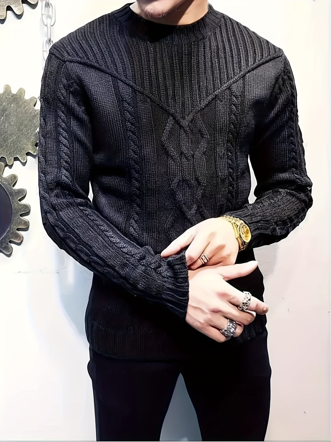 Men'S Knitted Twisted Texture Sweater, Stylish Casual Pullover for Autumn And Winter