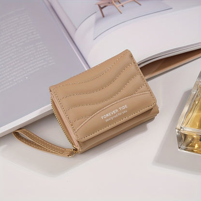 2024 New Women'S Short Wallet, Korean Style Zippered Coin Purse, Simple Design, Tri-Fold Multifunctional Faux Leather Card Holder.