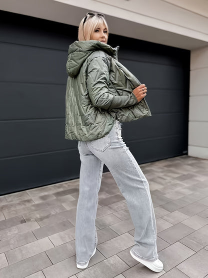 Women'S Lightweight Hooded Zip-Up Jacket - Casual Long Sleeve, Solid Color, Warm & Stylish for Fall/Winter, Perfect for Casual Attire, Casual Winter Wear | Hooded Zipper Jacket | Zippered Jacket