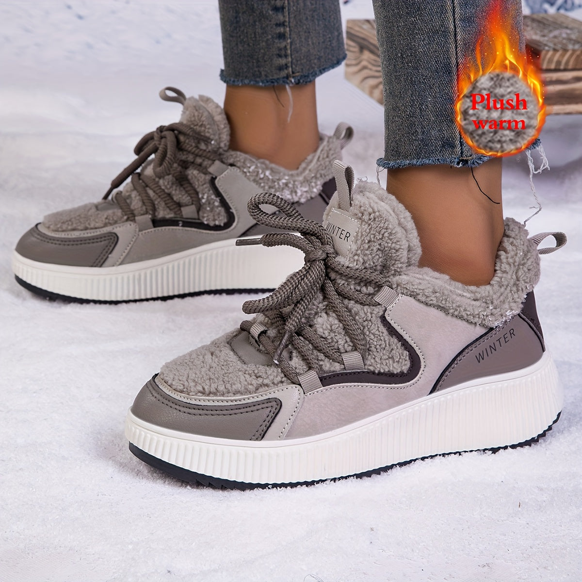 Women'S Cozy Fleece-Lined Low-Top Ankle Boots - Warm, Stylish, and Comfortable for All Seasons, Casual Lace-Up Design with Thick Rubber Sole, Beige, Casual Footwear | Stylish Ankle Boots | Plush Lined Interior