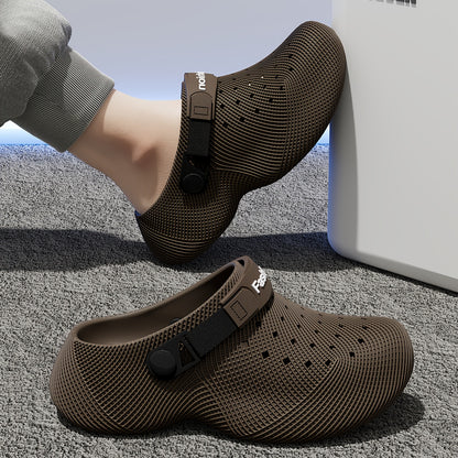 Unisex EVA Summer Slides with Textured Hole Design, Thick Sole