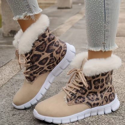 Women'S Winter Snow Boots with Plush Fleece Lining - Thick Insulated Round Toe EVA Sole, Animal Print (Leopard/Zebra/Deer) - Cozy Fleece Lining & faux fur Trim - Slip-On Closure