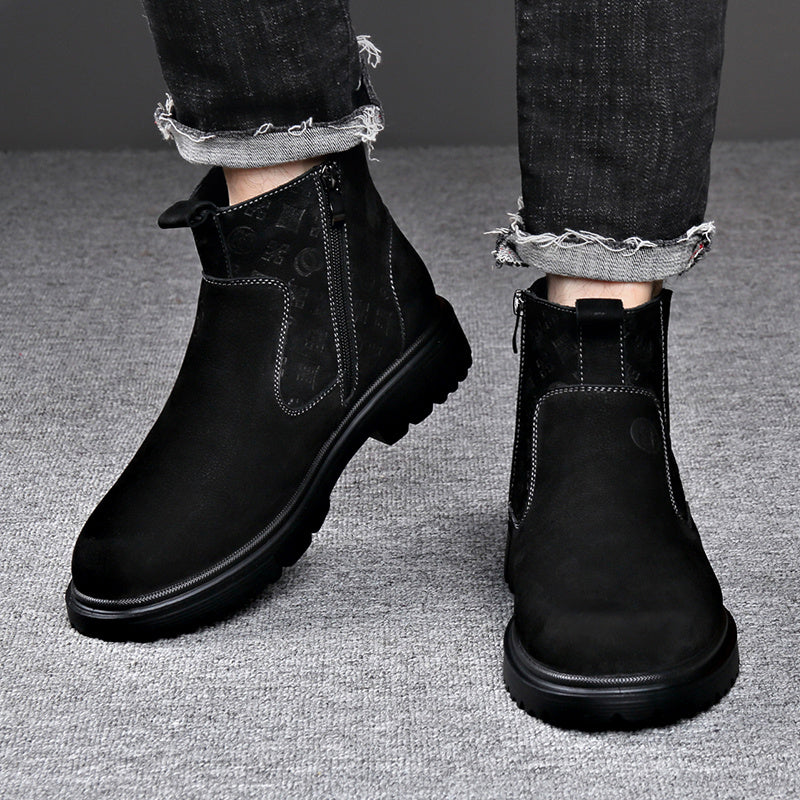 Men's Genuine PU Snow Boots with Plush Lining & Zipper
