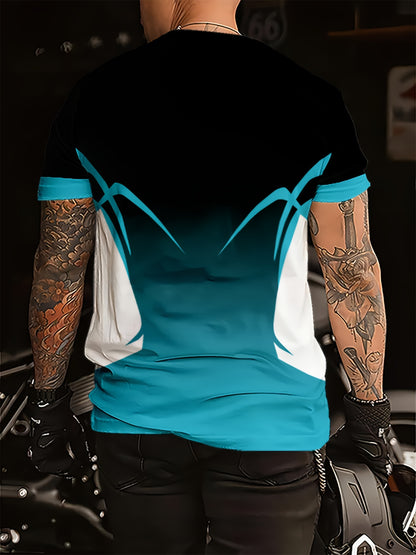Men'S 3D Printed Graphic T-Shirt - Black, Blue  White, Short Sleeve, Round Neck, Casual Fit, All-Season Wear, Casual Attire   Modern Graphic Tee   Comfortable Fit, PLUS SIZE