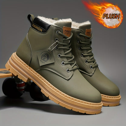 Men's Snow Sports Training Shoes for Autumn and Winter, Featuring a Plush-lined Thick Design for All-over Comfort. Soft, Light Beige-friendly, and Thickly Insulated for Warmth, Suitable for Various Winter Leisure Activities.