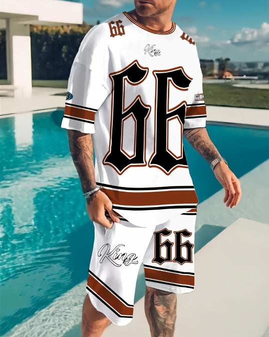 3D Adult Men's T-shirt Shorts Striped Panel Digital Printing Short Sleeve T-shirt Casual Daily Wear, Pattern T-shirt, Summer Pattern T-shirt, Pattern Men's T-shirt Shorts 1 Set of 2