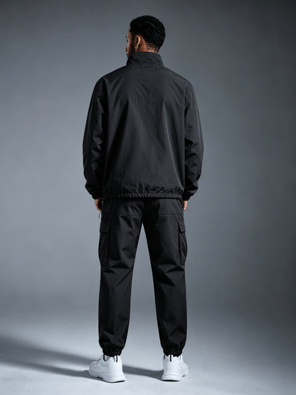 Men's Windproof Nylon Athletic Tracksuit Set with Cargo Pants