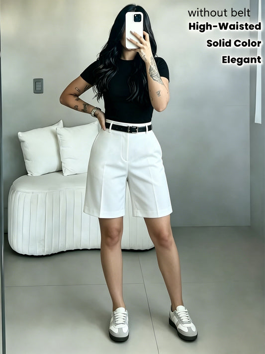 Women's Elegant High-Waist Office Shorts with Button Front