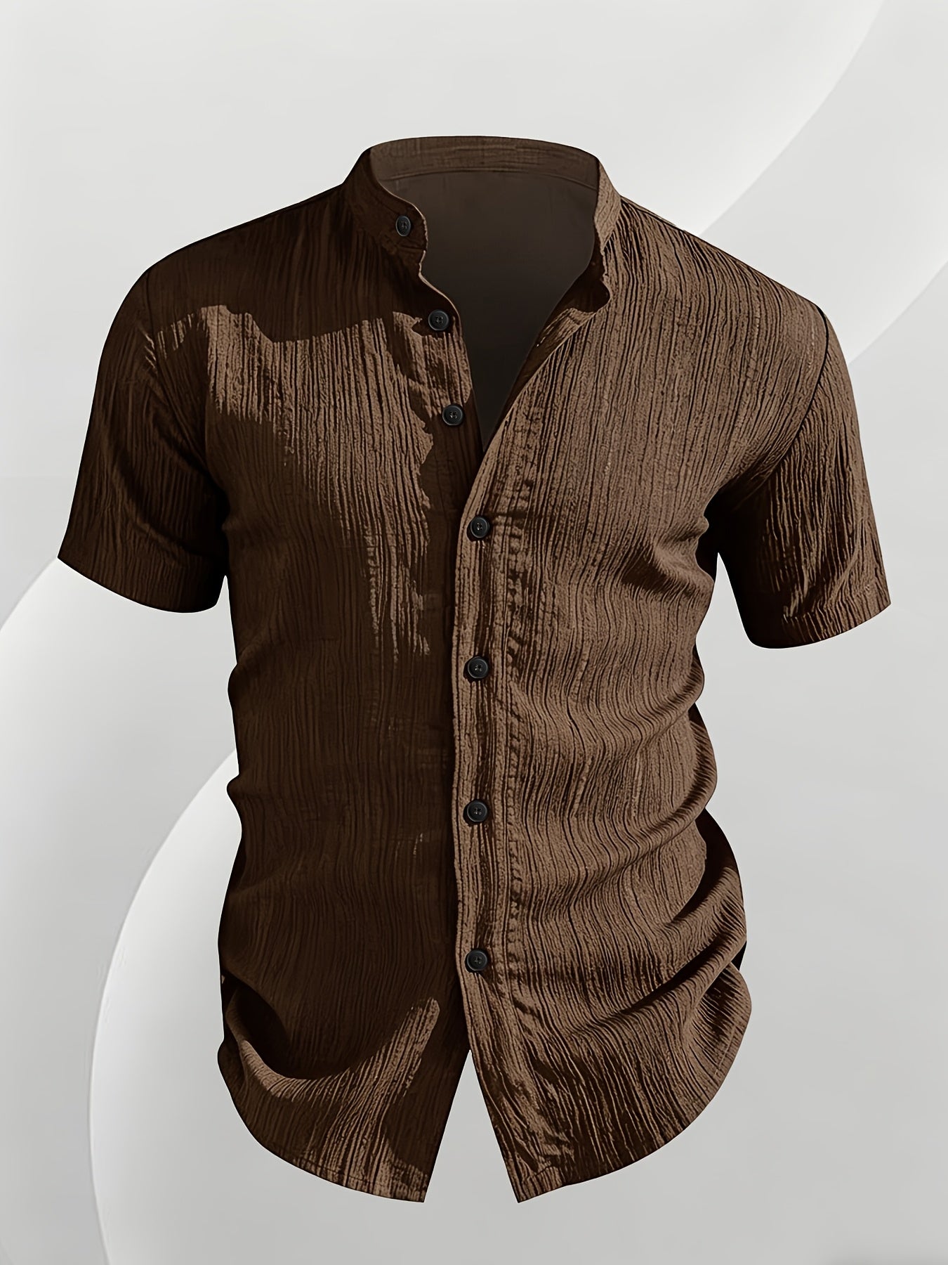 Men's Casual Solid Color Short-Sleeve Shirt with Stand Collar